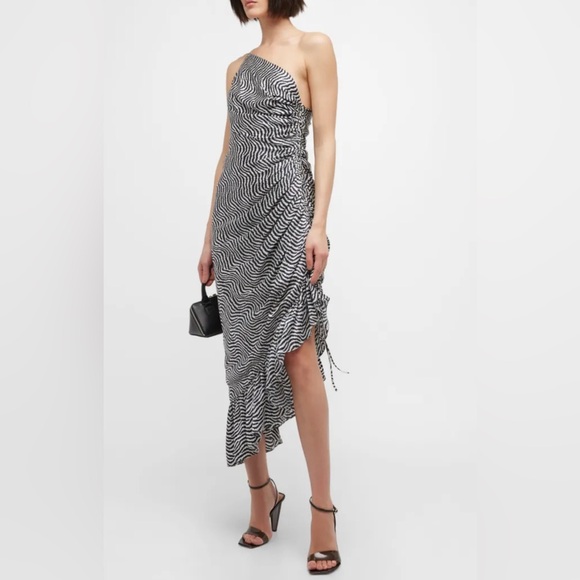 NWT Cinq a Sept Christel One-Shoulder Asymmetric Silk Midi Dress sz 8 - Picture 2 of 5